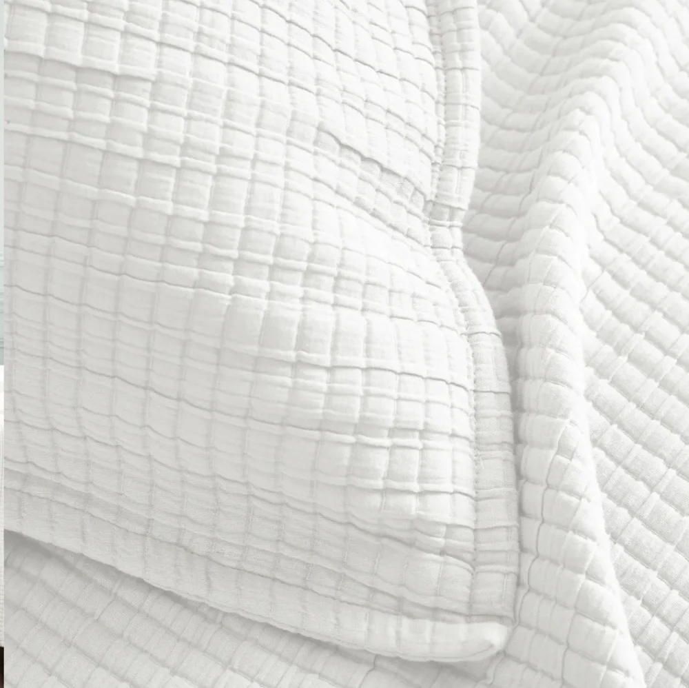 NWT! Quince Organic Cotton White Ribbed Coverlet & 1 Sham! Twin (631)